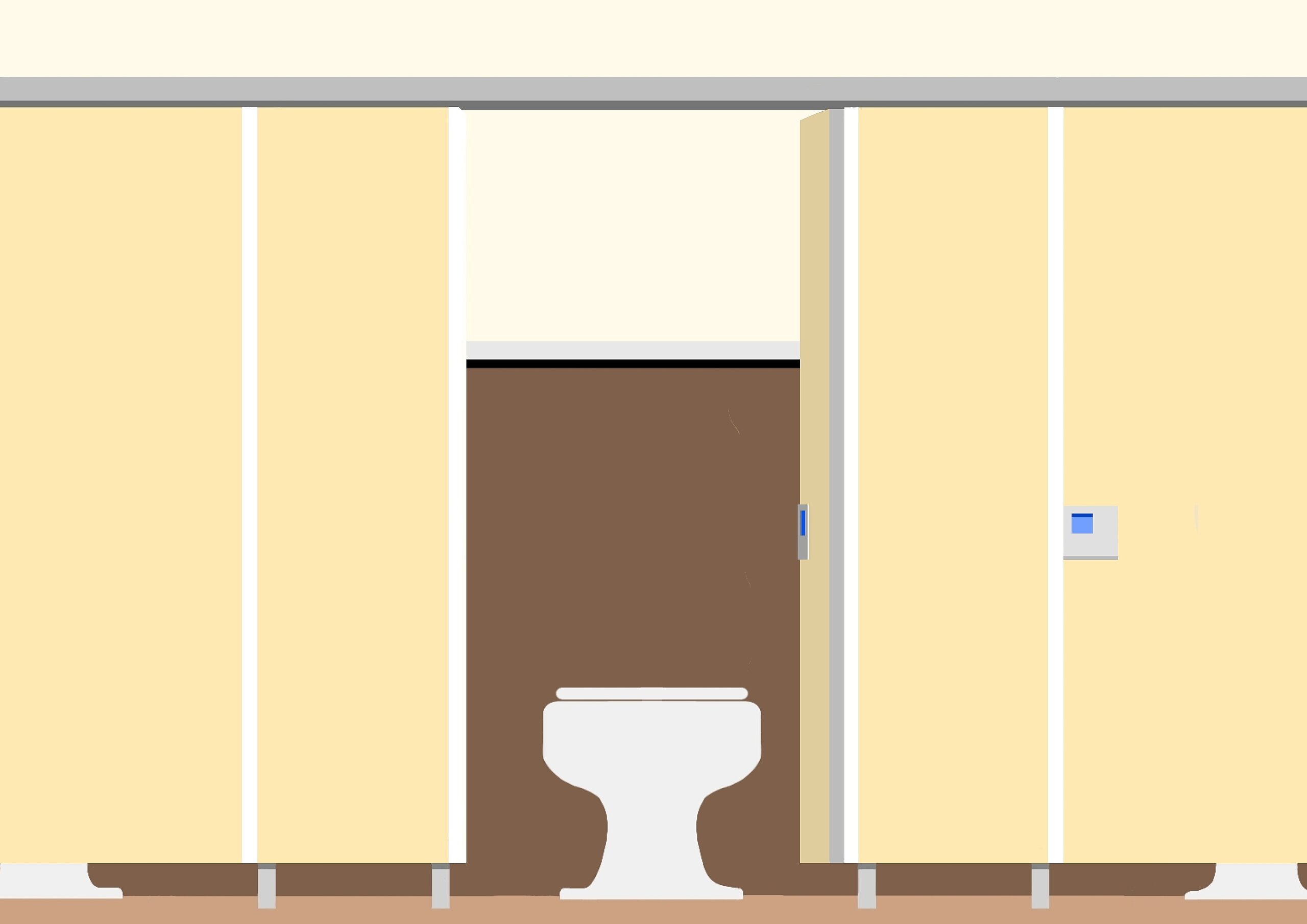 Illustration einer offenen WC-Kabine mit Blick auf die Toilette und die Kabinenwände – typisches Umfeld, in dem Toilettenplakate als Werbefläche platziert werden können.