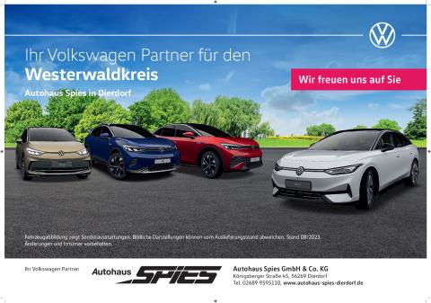Plakatmotiv vom Autohaus SPIES, das das Autohaus als Volkswagenpartner vorstellt