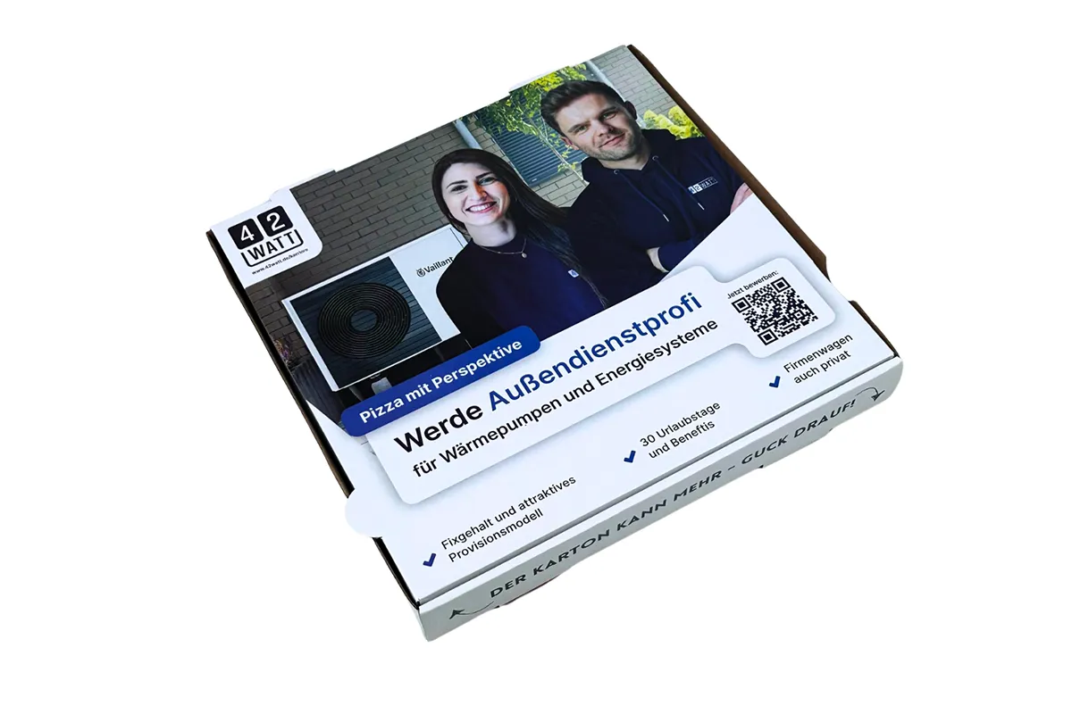 Beispiel Pizzakartonwerbung Firma 42Watt