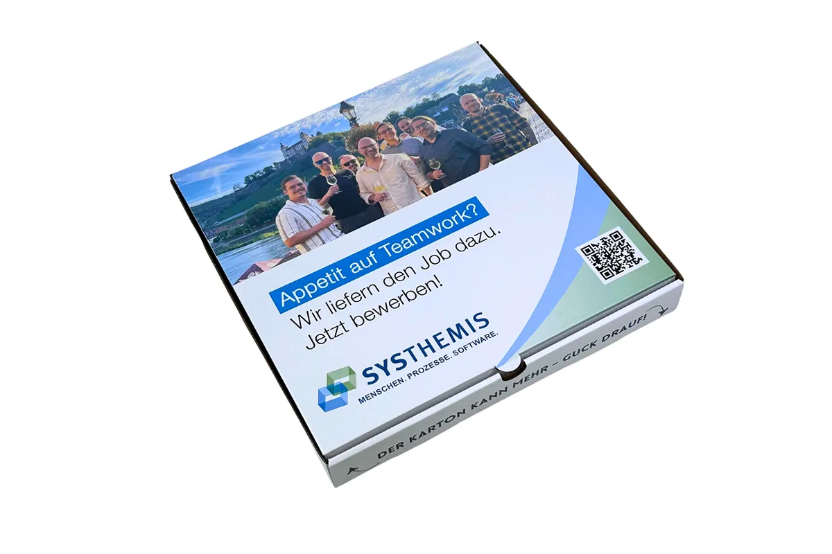 Beispiel Pizzakartonwerbung Firma Systhemis